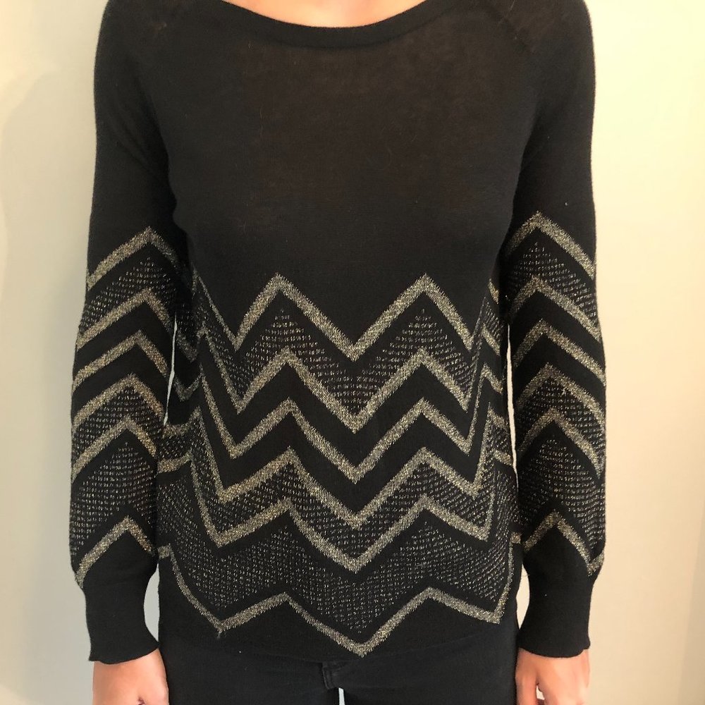 Black Sweater with Gold Zig-Zag Detail